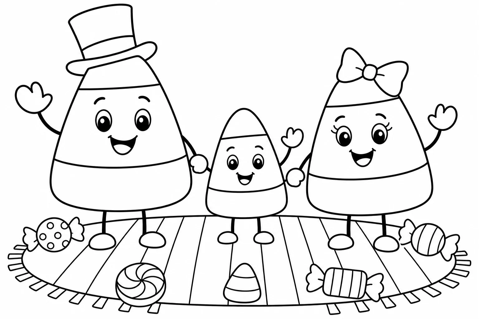 Halloween candy corn family — classic halloween coloring page
