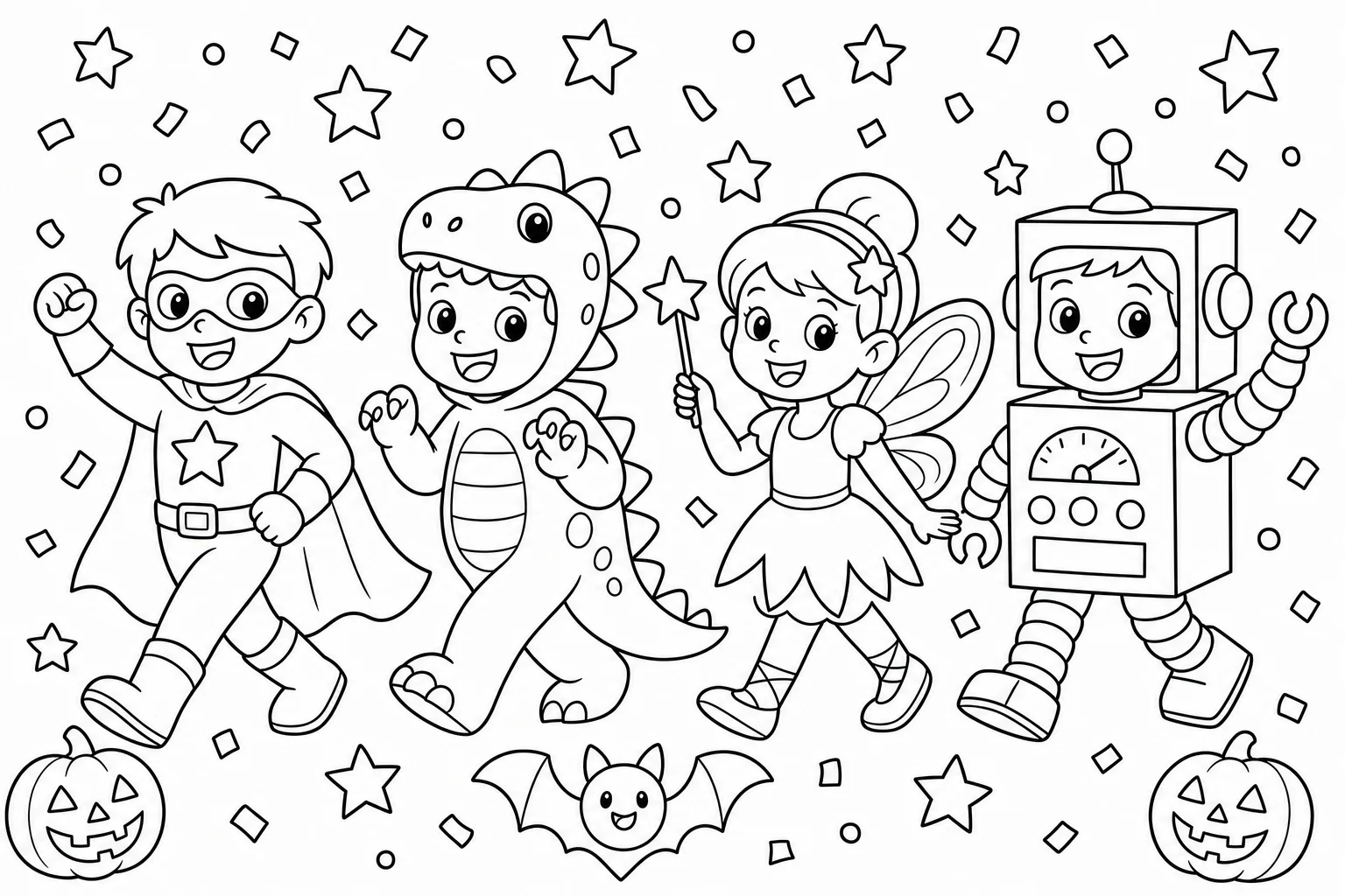 Halloween costume parade — classic halloween coloring page