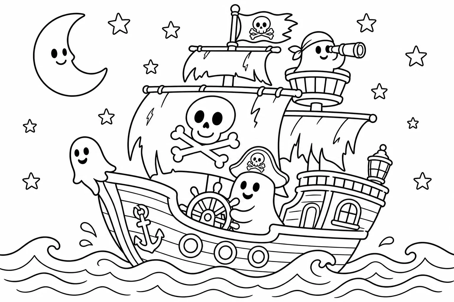 Halloween ghost pirate ship — Halloween coloring page