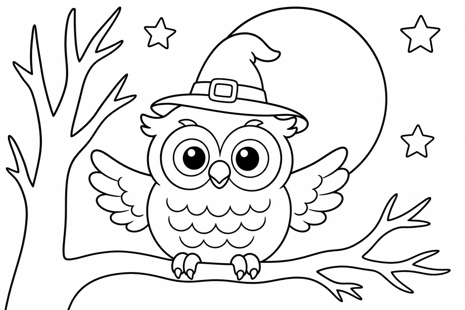 Halloween owl witch hat — Halloween coloring page
