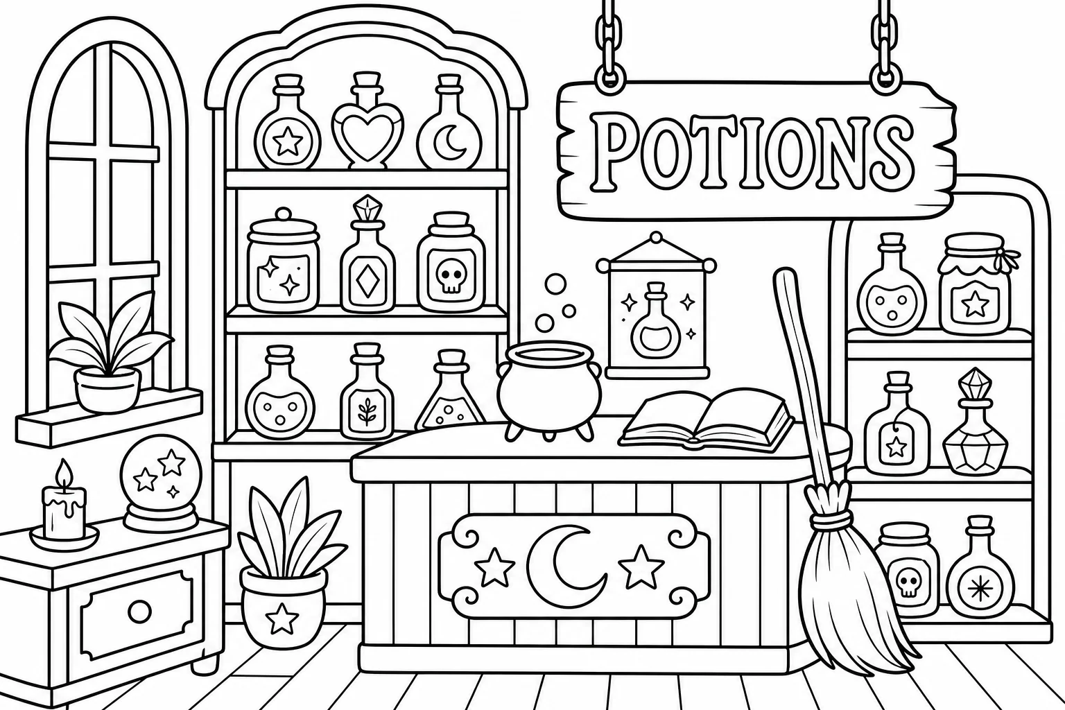 Halloween potion shop — Halloween coloring page