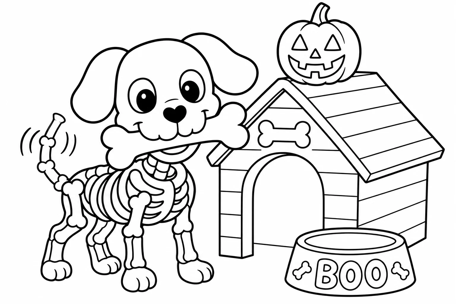 Halloween skeleton dog — Halloween coloring page