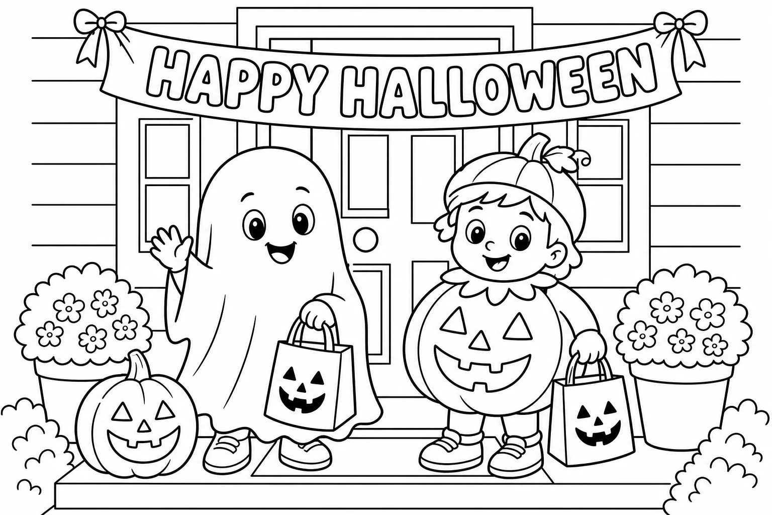Halloween trick or treaters — Halloween coloring page