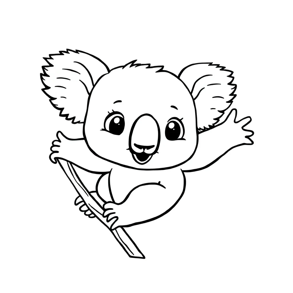 Koalas a baby koala flying — easy koalas coloring page (ages 2–5)