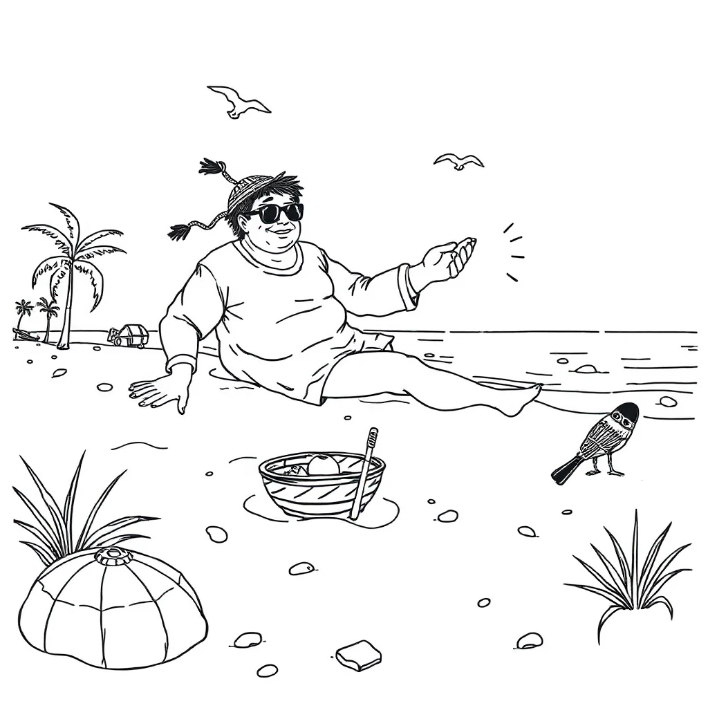 Landscapes a beach scene on the beach — classic landscapes coloring page (ages 5–10)