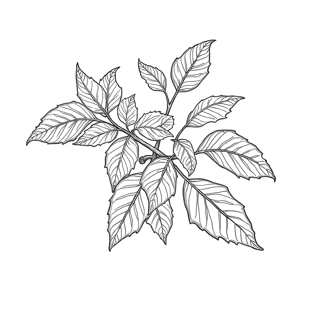 Leaves a branch with leaves dancing — detailed leaves coloring page (ages 9+ & adults)