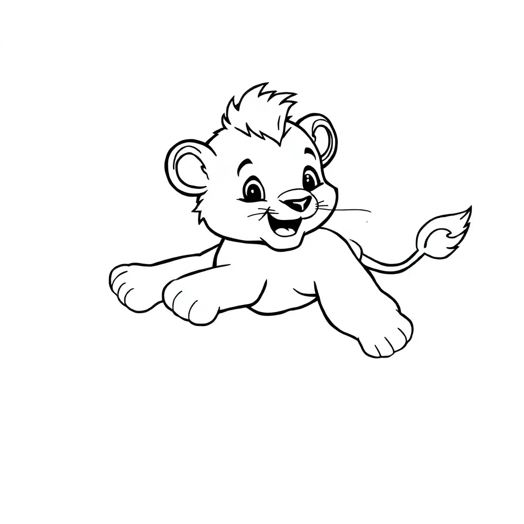 Lions a baby lion cub flying — easy lions coloring page (ages 2–5)