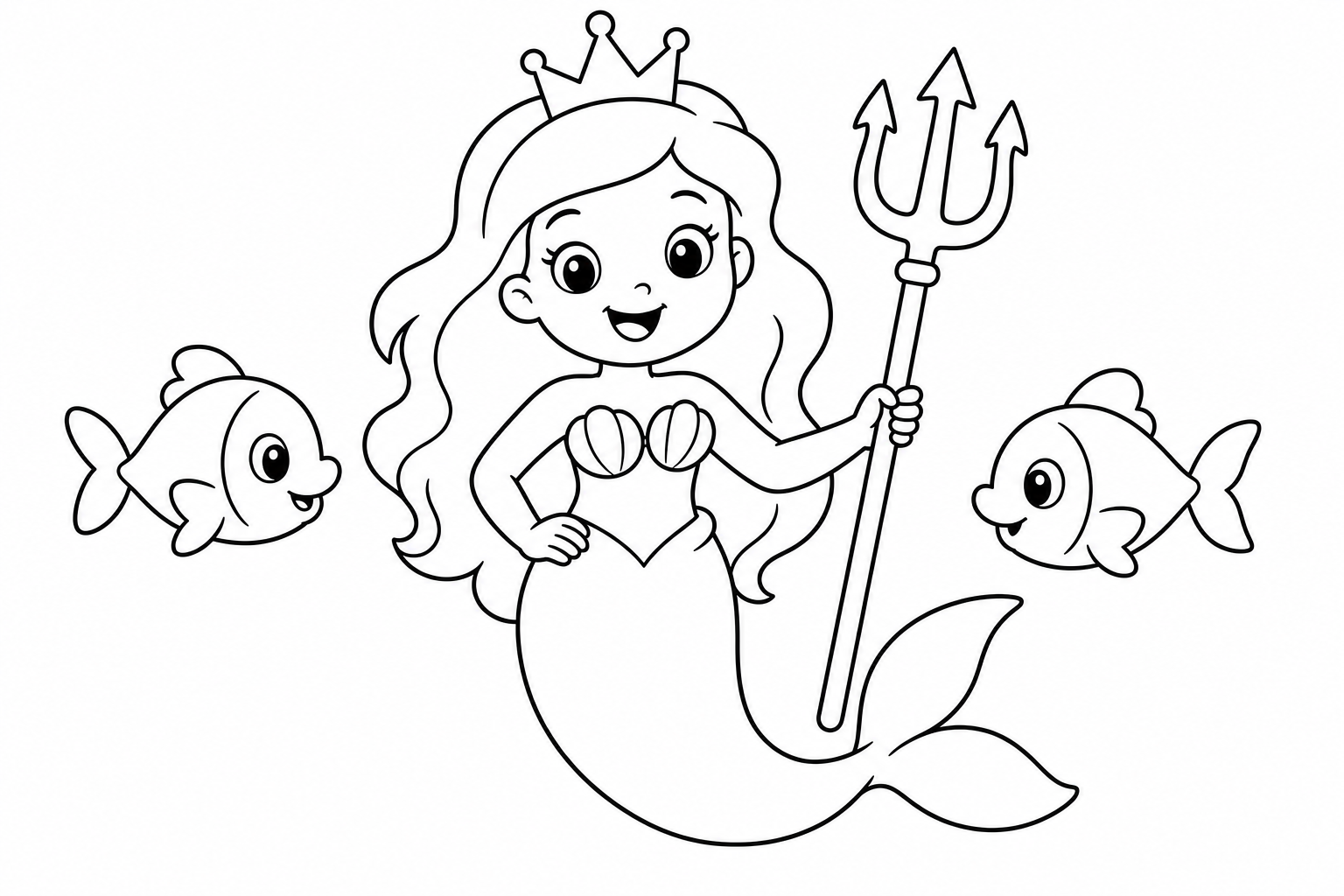 Mermaids trident princess — easy mermaids coloring page (ages 2–5)