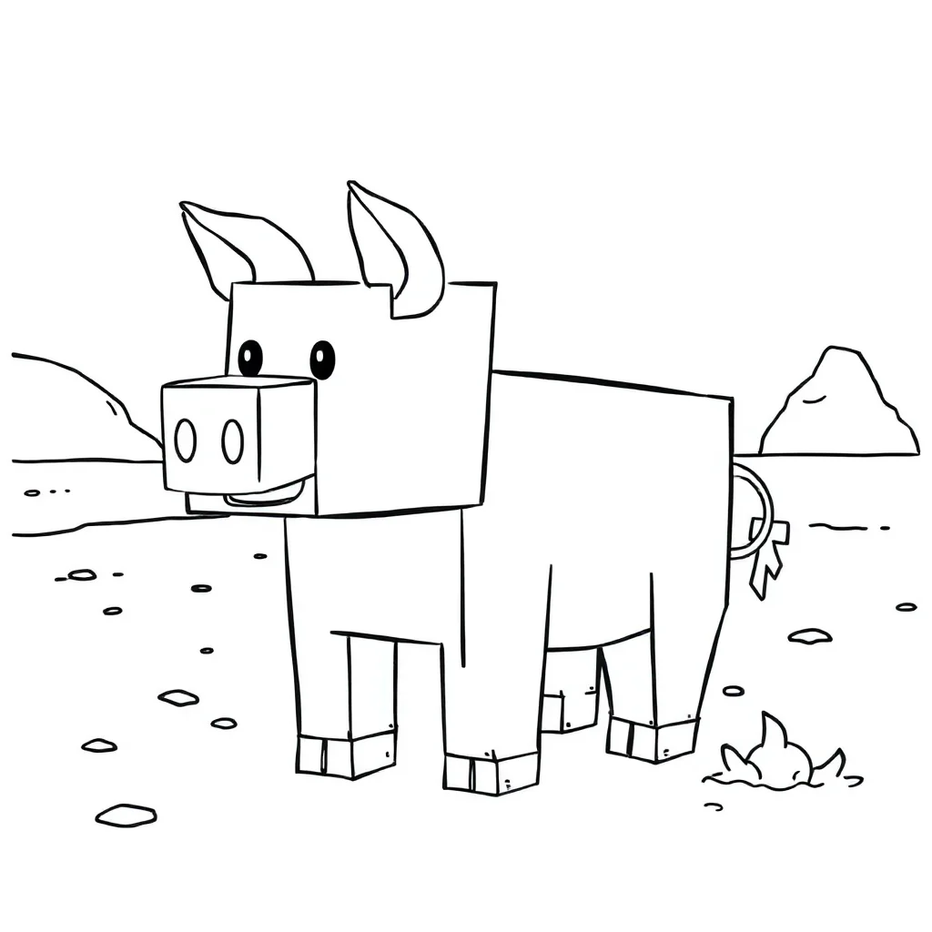 Minecraft a blocky minecraft pig on the beach — classic minecraft coloring page