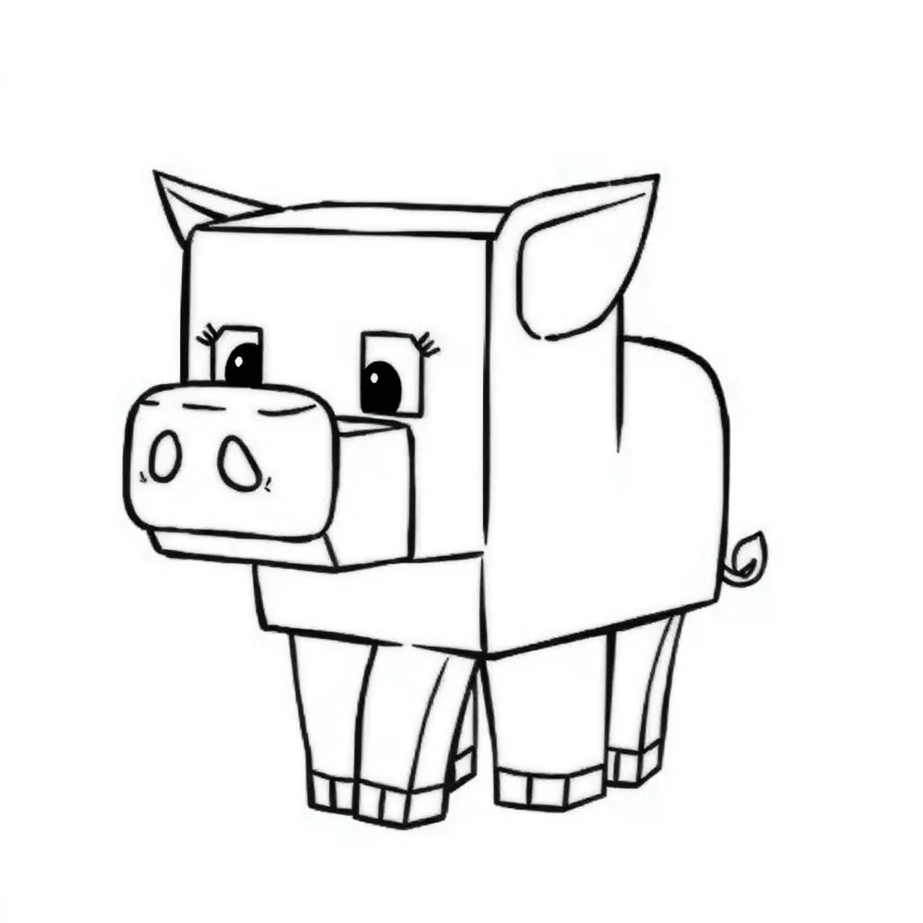 Minecraft a blocky minecraft pig — easy minecraft coloring page