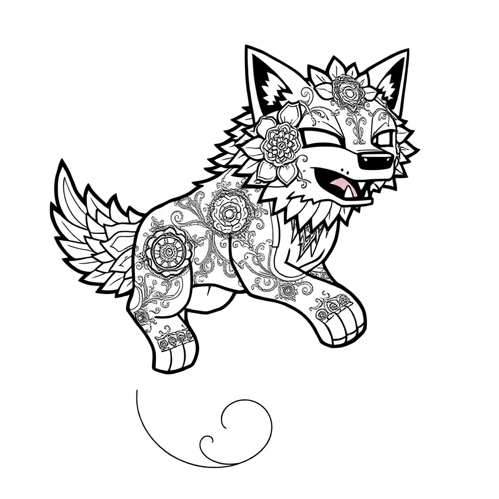Minecraft a cute blocky minecraft wolf leaping mid air — detailed minecraft coloring page