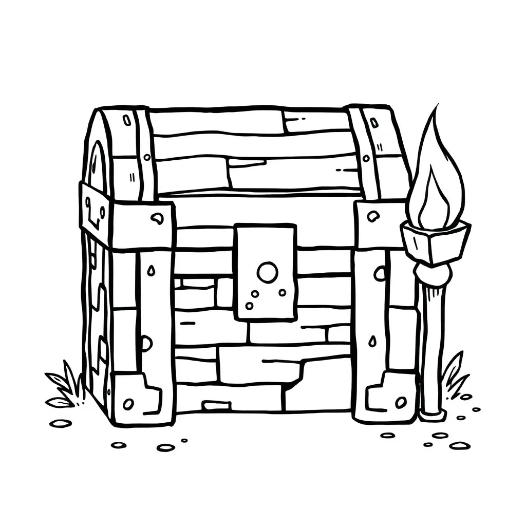 Minecraft a minecraft chest and torch — easy minecraft coloring page