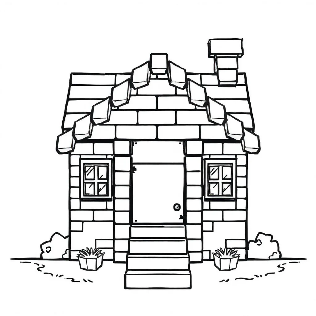 Minecraft a minecraft house with blocks — easy minecraft coloring page