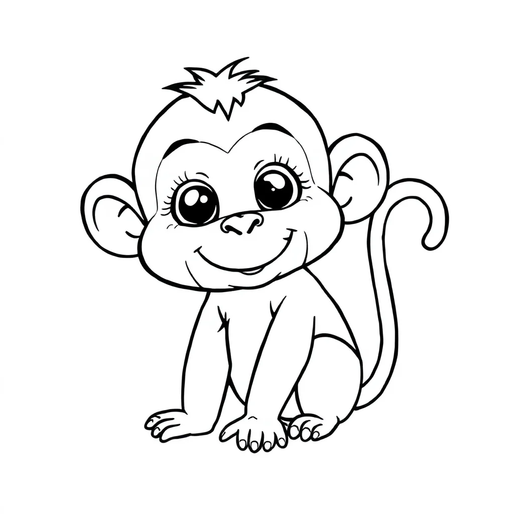 Monkeys a baby monkey — easy monkeys coloring page