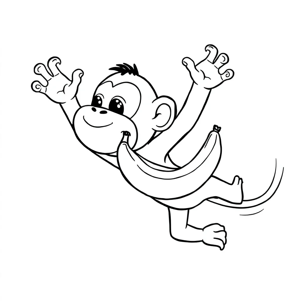 Monkeys a monkey eating a banana flying — easy monkeys coloring page