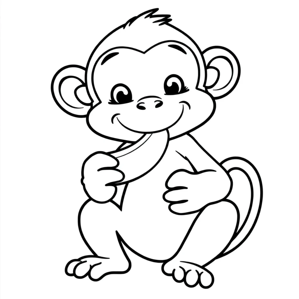 Monkeys a monkey eating a banana — easy monkeys coloring page