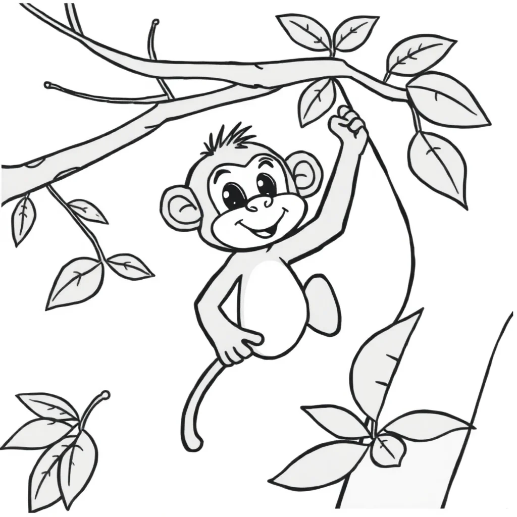 Monkeys a monkey in a tree — easy monkeys coloring page