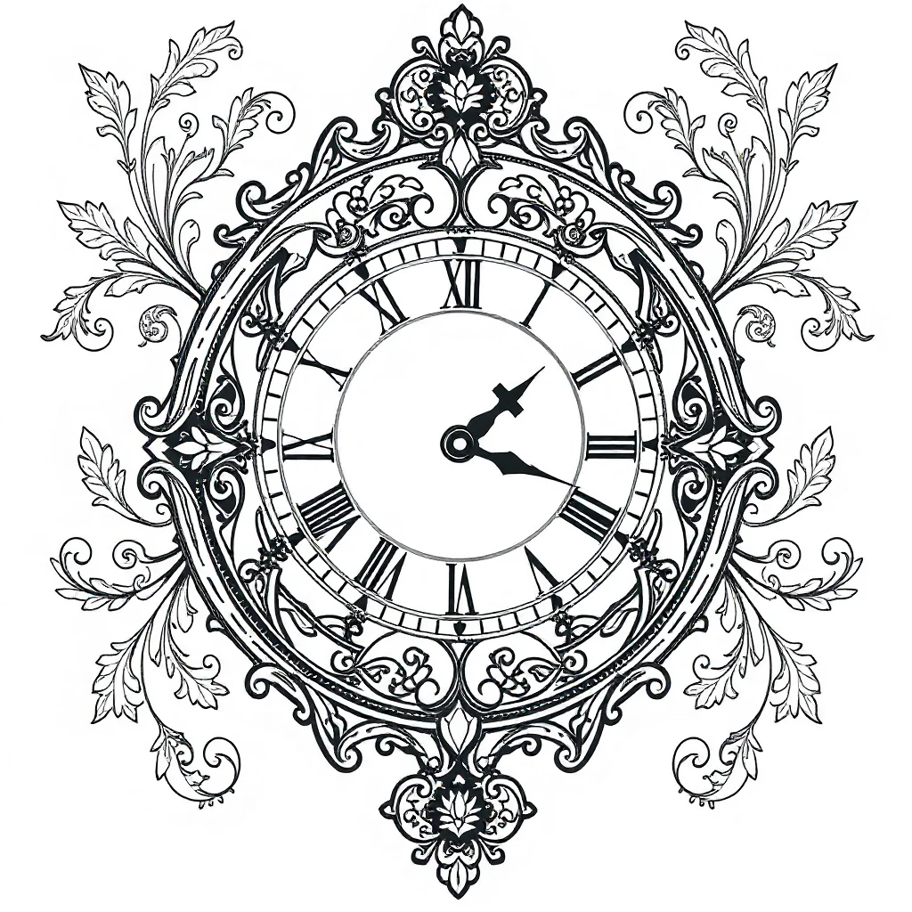 New year a clock at midnight dancing — detailed new year coloring page (ages 9+ & adults)