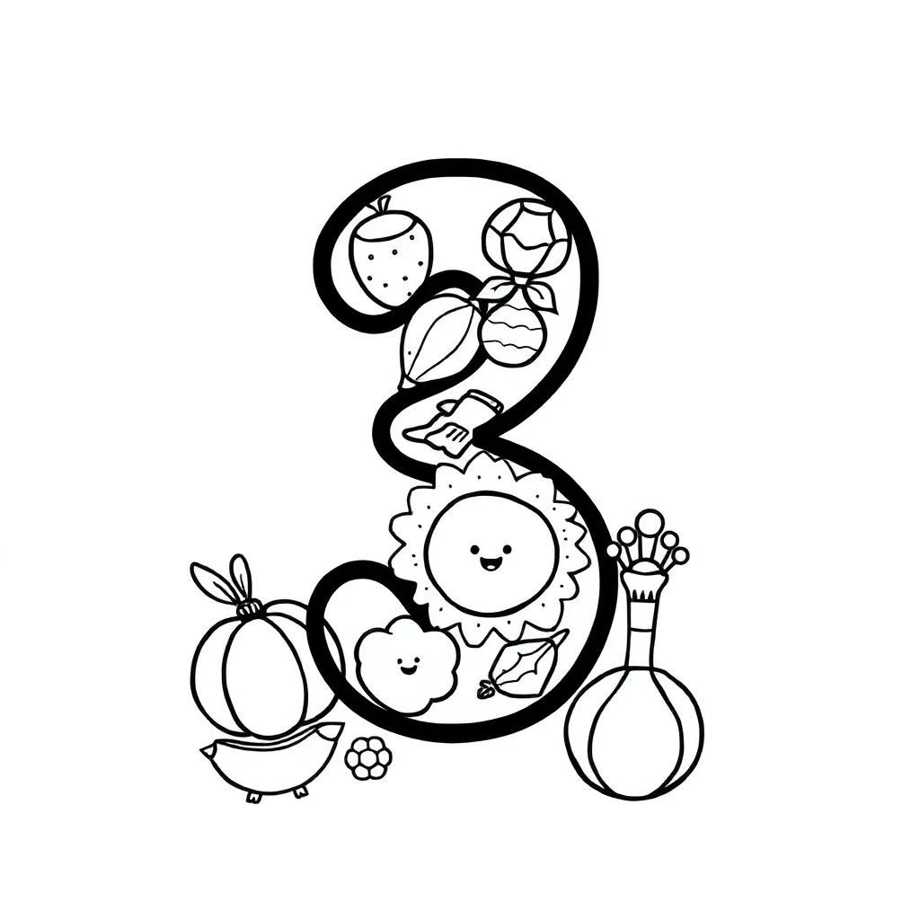 Numbers a number with objects to count — easy numbers coloring page