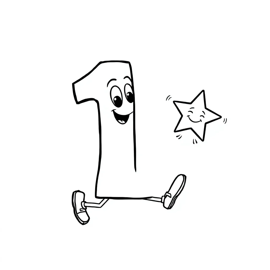 Numbers the number with one star running — easy numbers coloring page