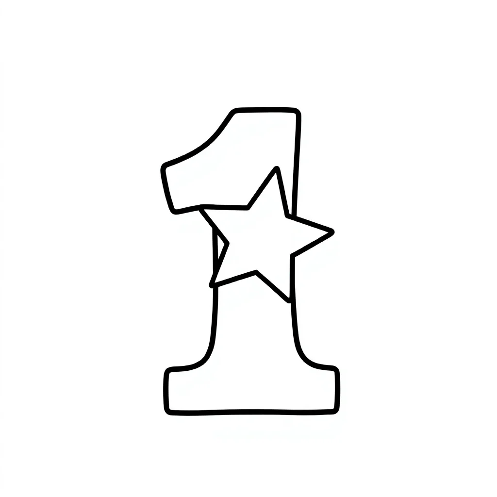 Numbers the number with one star — easy numbers coloring page