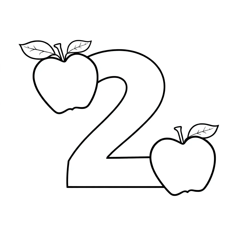 Numbers the number with two apples flying — easy numbers coloring page