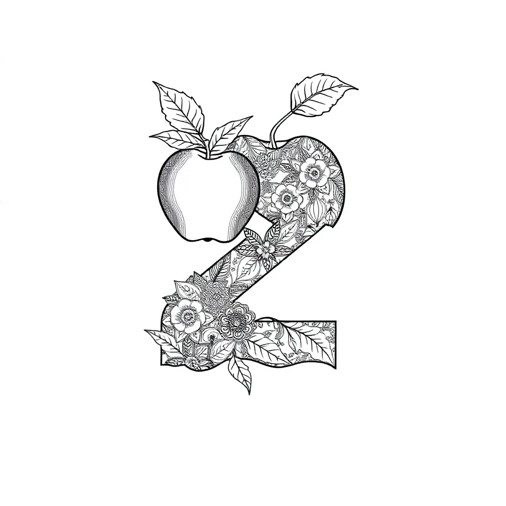 Numbers the number with two apples leaping mid air — detailed numbers coloring page