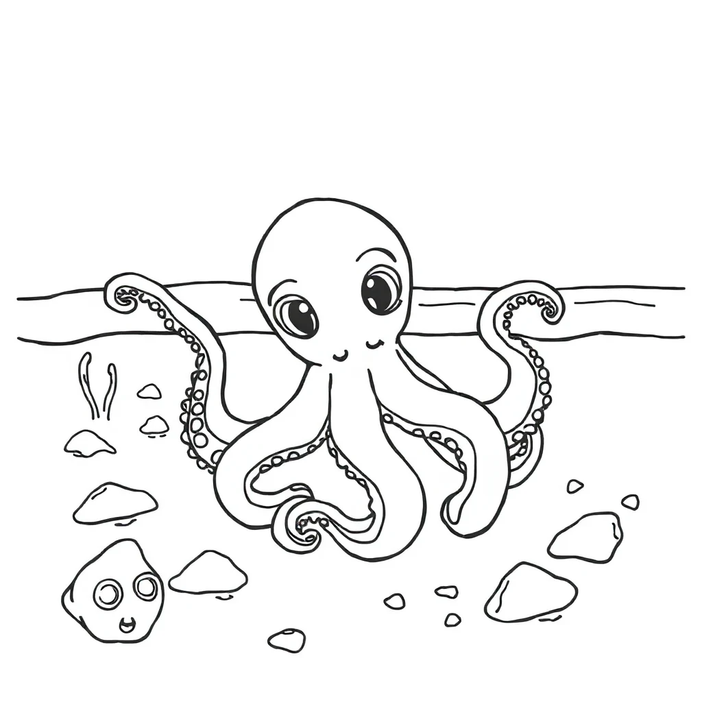 Octopuses a baby octopus on the beach — classic octopuses coloring page (ages 5–10)