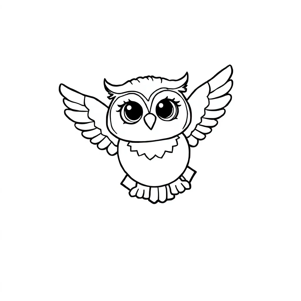 Owls a baby owl flying — easy owls coloring page (ages 2–5)
