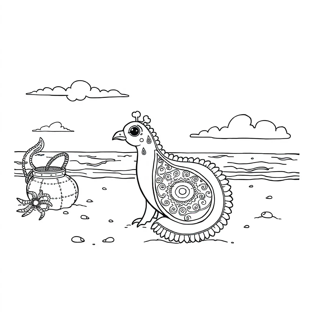 Paisley a detailed paisley on the beach — classic paisley coloring page (ages 5–10)