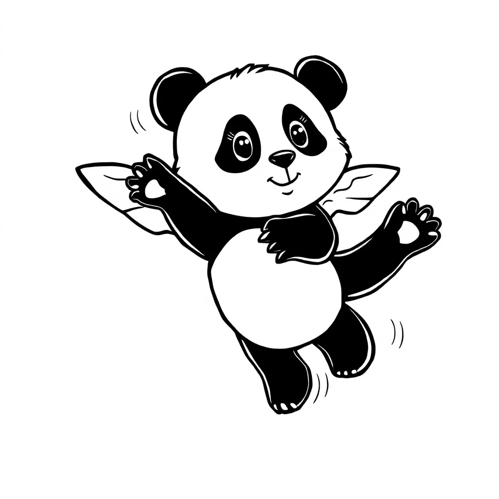Pandas a baby panda flying — easy pandas coloring page (ages 2–5)