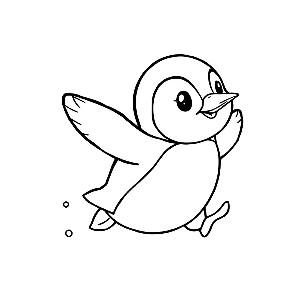 Penguins a baby penguin flying — easy penguins coloring page (ages 2–5)