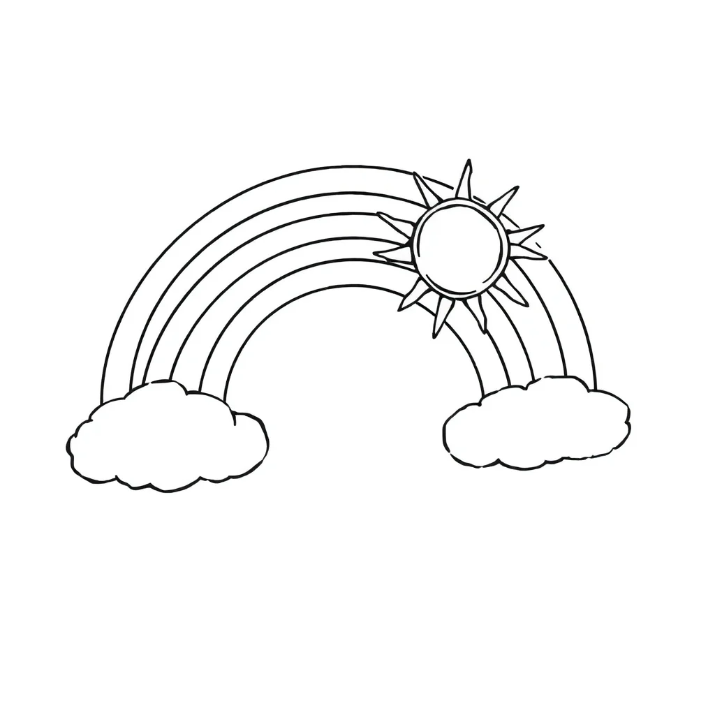 Rainbows a rainbow and sun flying — easy rainbows coloring page (ages 2–5)
