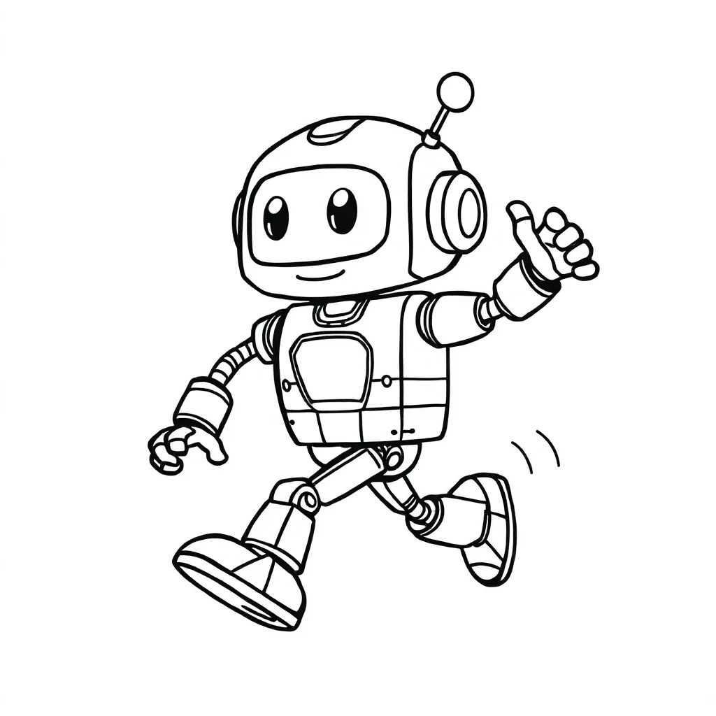 Robots a cute robot running — easy robots coloring page