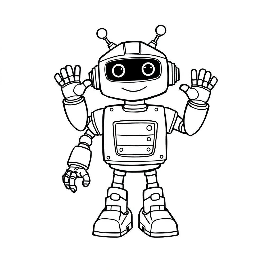 Robots a robot waving — easy robots coloring page