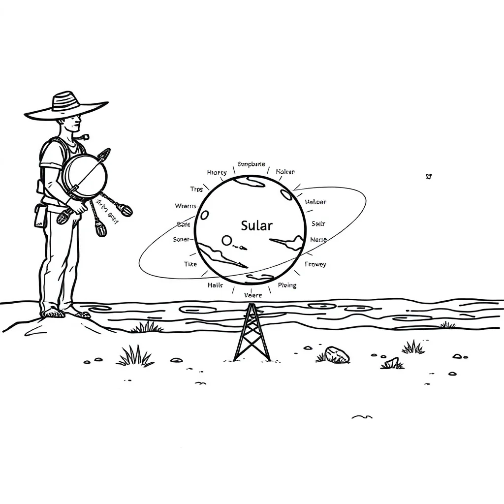 Solar system a labeled style solar system on the beach — classic solar system coloring page (ages 5–10)