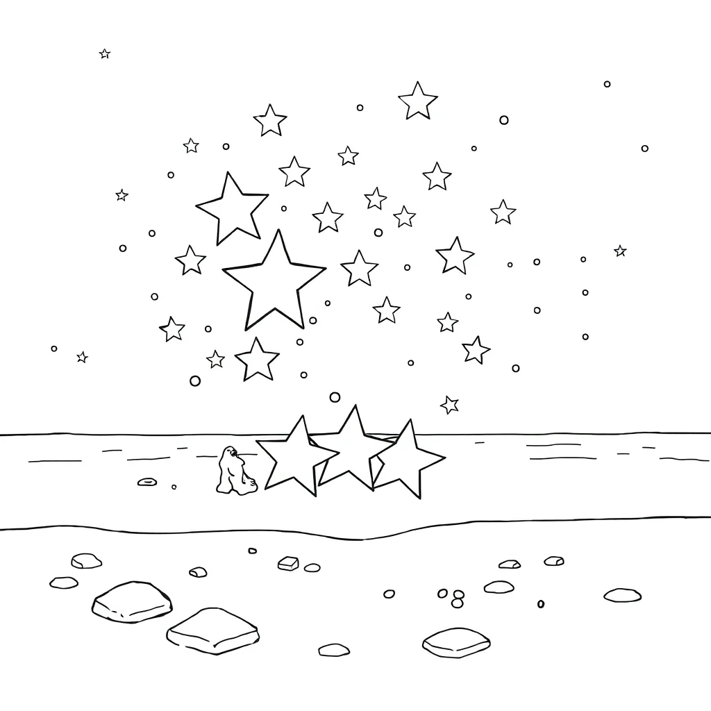 Stars a cluster of stars on the beach — classic stars coloring page (ages 5–10)