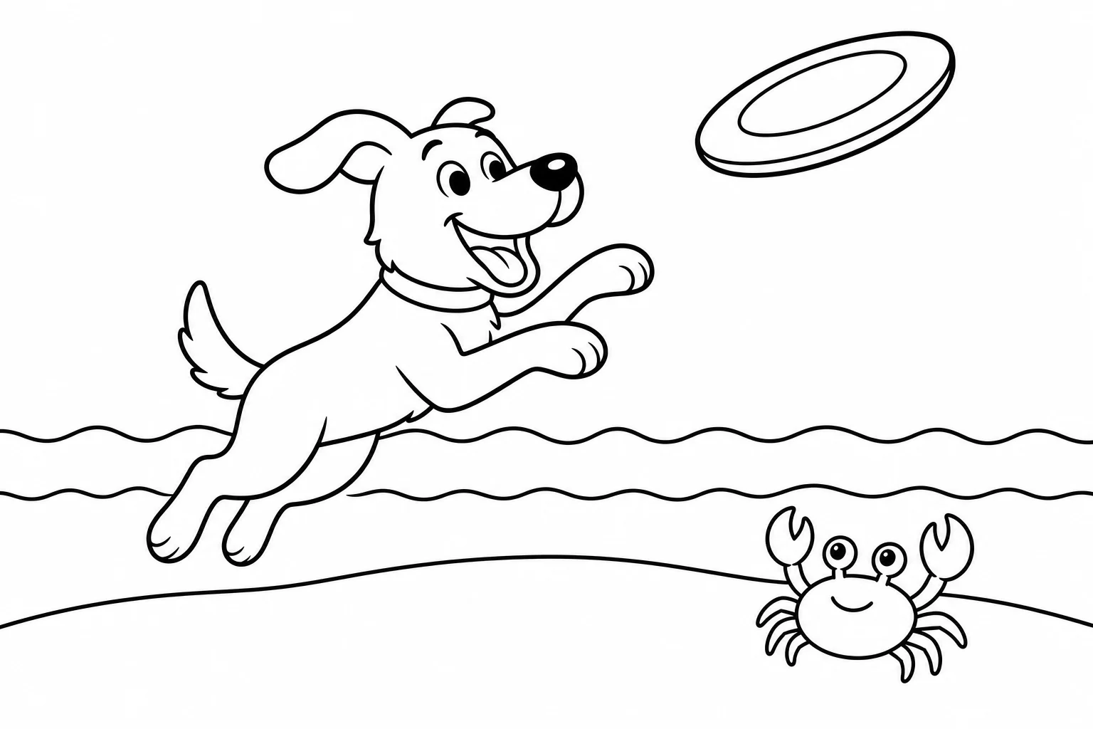 Summer beach dog — easy summer coloring page