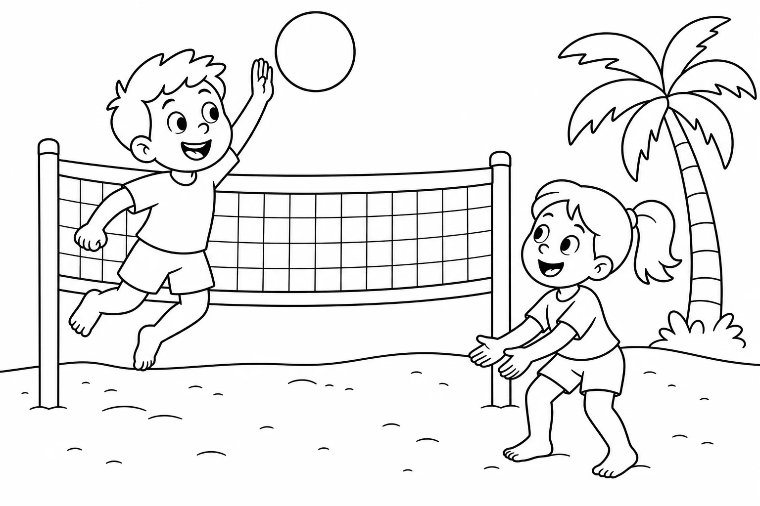 Summer beach volleyball — easy summer coloring page