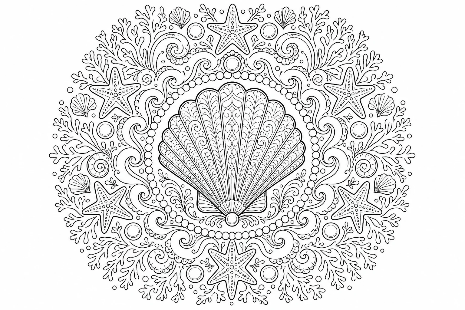 Summer shell mandala — detailed summer coloring page