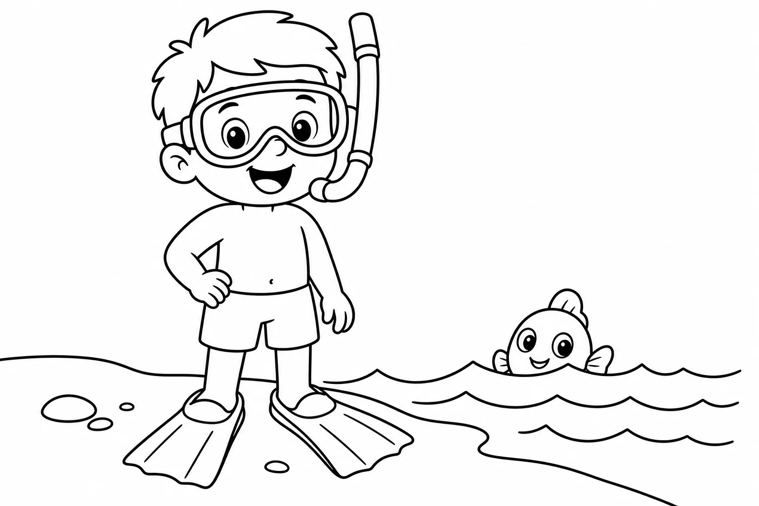 Summer snorkel kid — Summer coloring page