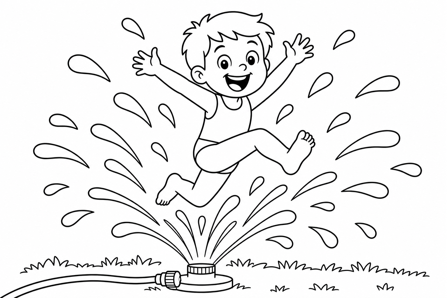Summer sprinkler fun — easy summer coloring page (ages 2–5)