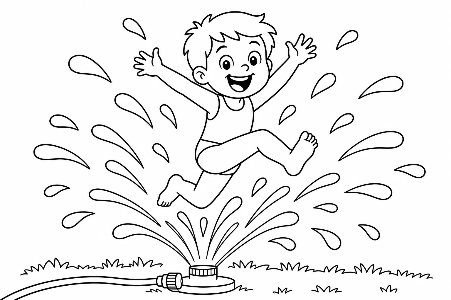 Summer sprinkler fun — Summer coloring page