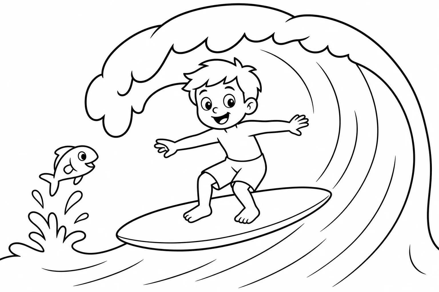 Summer surfing kid — Summer coloring page