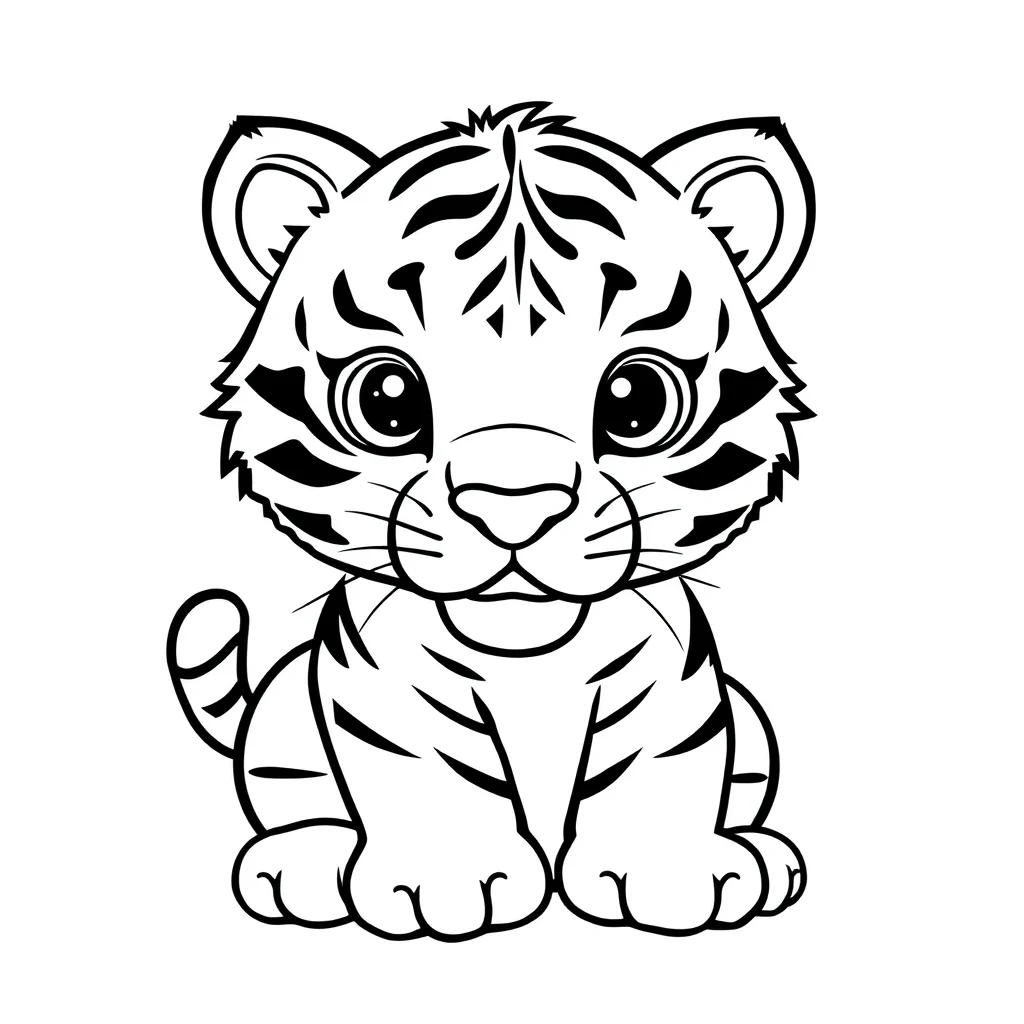 Tigers a baby tiger cub — easy tigers coloring page