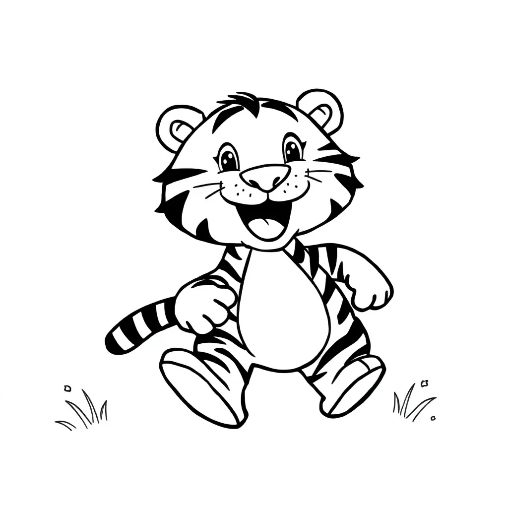 Tigers a friendly tiger running — easy tigers coloring page