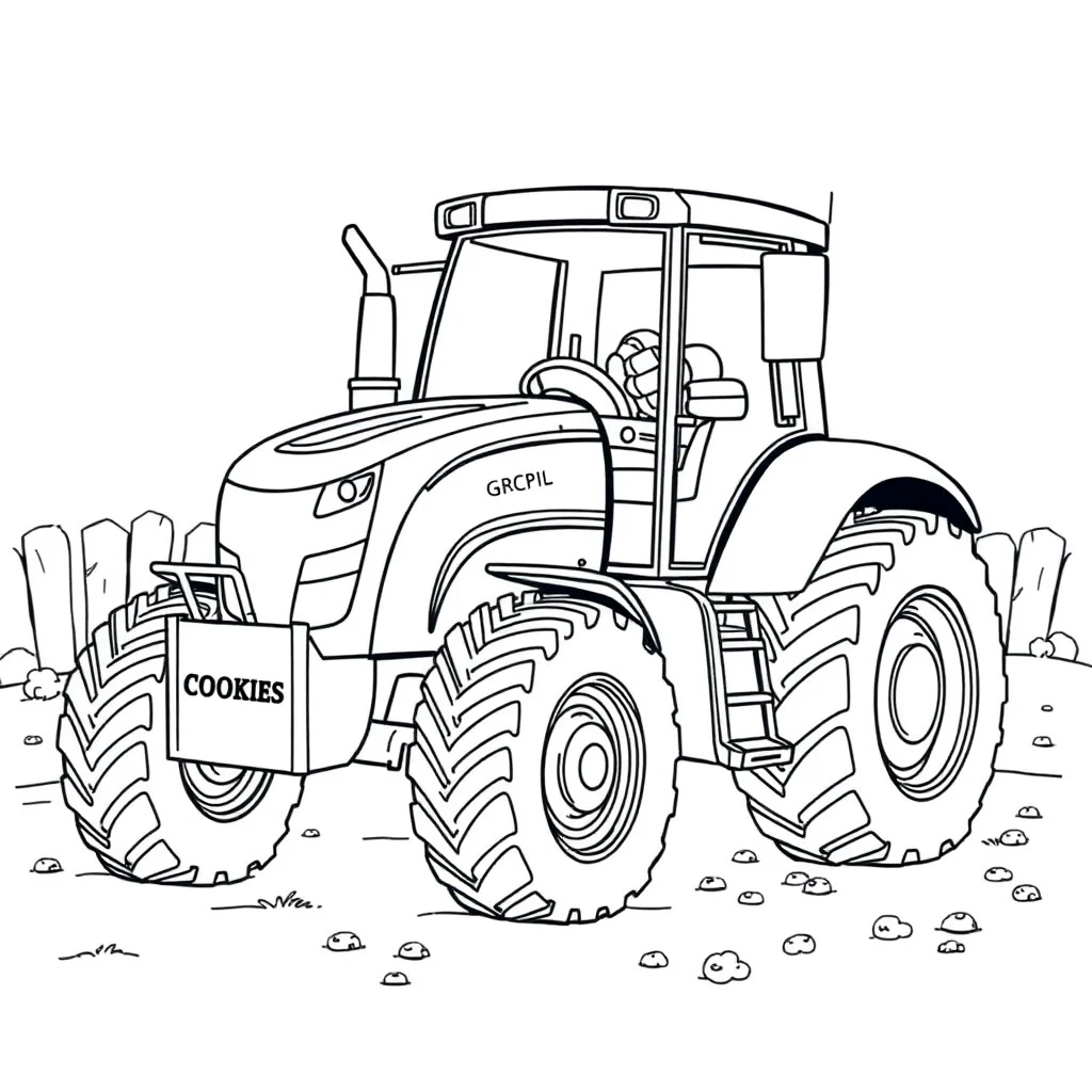 Tractors a big tractor baking cookies — classic tractors coloring page (ages 5–10)