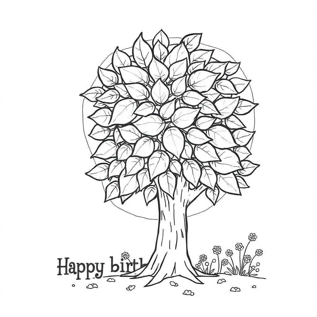 Trees a leafy tree celebrating a birthday — classic trees coloring page