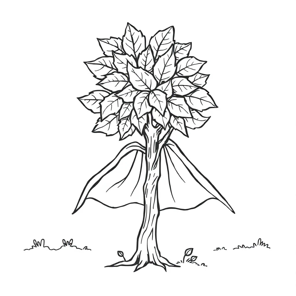 Trees a leafy tree in a superhero cape — classic trees coloring page