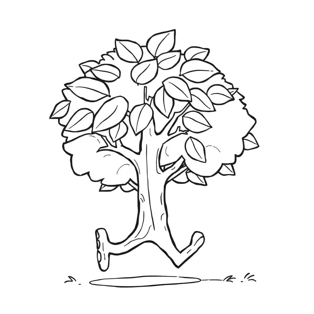 Trees a leafy tree running — easy trees coloring page